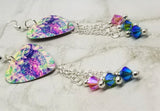 Colorful Owl Guitar Pick Earrings with Swarovski Crystal Dangles
