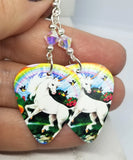 Unicorn Under a Rainbow Guitar Pick Earrings with Swarovski Crystals