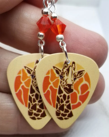 Giraffe Guitar Pick Earrings with Hyacinth Swarovski Crystals