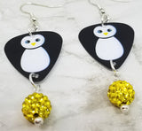 Penguin Guitar Pick Earrings with Yellow Pave Bead Dangles