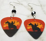 Cowboy on a Horse Guitar Pick Earrings with Black Swarovski Crystals