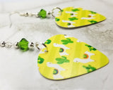 Llamas and Cacti Guitar Pick Earrings with Green Swarovski Crystals