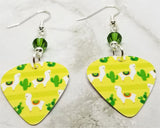 Llamas and Cacti Guitar Pick Earrings with Green Swarovski Crystals