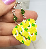 Llamas and Cacti Guitar Pick Earrings with Green Swarovski Crystals