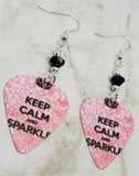 Keep Calm and Sparkle Guitar Pick Earrings with Black Swarovski Crystals