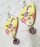 Song Bird Guitar Pick Earrings with Light Amethyst Crystal Dangles