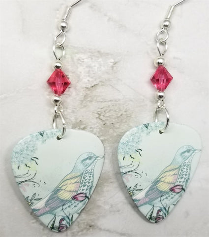 Song Bird Guitar Pick Earrings with Pink Swarovski Crystals