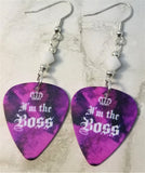 I'm The Boss Guitar Pick Earrings with White Swarovski Crystals
