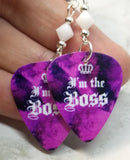 I'm The Boss Guitar Pick Earrings with White Swarovski Crystals