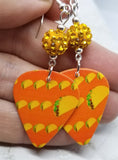Taco Guitar Pick Earrings with Orange Pave Beads