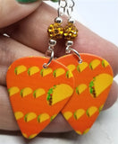 Taco Guitar Pick Earrings with Orange Pave Beads