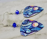 Blue Abstract Pattern Guitar Pick Earrings with Blue Swarovski Crystals