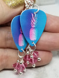 Blue and Pink Pineapple Guitar Pick Earrings with Pink Swarovski Crystal Dangles