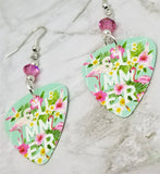 Pink Flamingo Summer Guitar Pick Earrings with Pink AB Swarovski Crystals