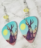 Jackalope Guitar Pick Earrings with Pale Yellow Swarovski Crystals
