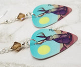 Jackalope Guitar Pick Earrings with Smoked Topaz Swarovski Crystals