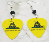 Don't Tread on Me Gadsden Flag Guitar Pick Earrings with Black Swarovski Crystals