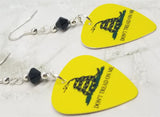 Don't Tread on Me Gadsden Flag Guitar Pick Earrings with Black Swarovski Crystals