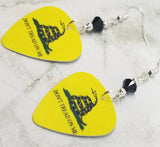 Don't Tread on Me Gadsden Flag Guitar Pick Earrings with Black Swarovski Crystals