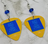 Don't Panic and Carry a Towel Guitar Pick Earrings with Blue Swarovski Crystals