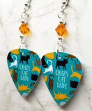 Crazy Cat Lady Guitar Pick Earrings with Orange Swarovski Crystals