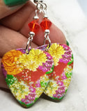 Beautifully Flowered Guitar Pick Earrings with Hyacinth Swarovski Crystals