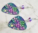 Colorful Flowered Guitar Pick Earrings with Fuchsia ABx2 Swarovski Crystals