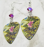 Flowered Guitar Pick Earrings with Fuchsia ABx2 Swarovski Crystals