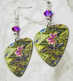 Flowered Guitar Pick Earrings with Fuchsia ABx2 Swarovski Crystals