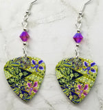 Flowered Guitar Pick Earrings with Fuchsia ABx2 Swarovski Crystals