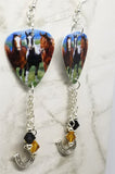 Running Horses Guitar Pick Earrings with Swarovski Crystal and Horseshoe Charm Dangles