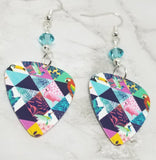 Tropical Birds Guitar Pick Earrings with Aquamarine Swarovski Crystals