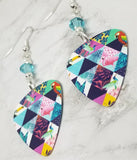 Tropical Birds Guitar Pick Earrings with Aquamarine Swarovski Crystals