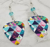 Tropical Birds Guitar Pick Earrings with Aquamarine Swarovski Crystals