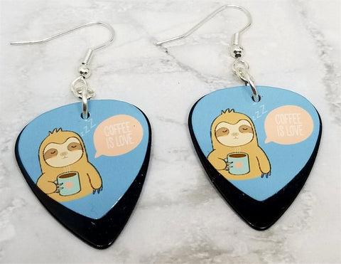 Sloth with Coffee Guitar Pick Earrings