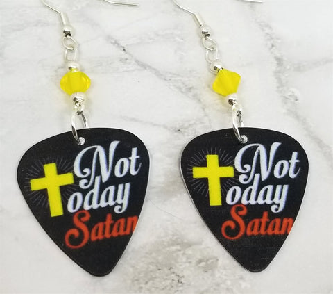 Not Today Satan Guitar Pick Earrings with Yellow Opal Swarovski Crystals