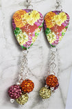 Beautiful Peonies Guitar Pick Earrings with Pave Bead Dangles