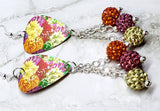 Beautiful Peonies Guitar Pick Earrings with Pave Bead Dangles