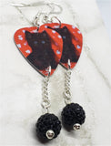 Black Cat Kitten Guitar Pick Earrings with Black Pave Bead Dangles