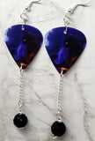 Black Cat Guitar Pick Earrings with Black Pave Bead Dangles