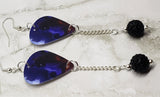 Black Cat Guitar Pick Earrings with Black Pave Bead Dangles