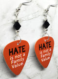 Hate is Not a Family Value Guitar Pick Earrings with Black Swarovski Crystals
