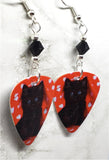 Black Cat Kitten Guitar Pick Earrings with Black Swarovski Crystals