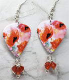 Poppy Guitar Pick Earrings with Indian Red Swarovski Crystal Dangles