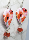 Poppy Guitar Pick Earrings with Indian Red Swarovski Crystal Dangles