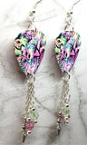Colorful Flowered Guitar Pick Earrings with Flower Charm and Swarovski Crystal Dangles