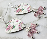 Pink Rose Guitar Pick Earrings with Light Pink Swarovski Crystal Dangles