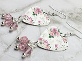 Pink Rose Guitar Pick Earrings with Light Pink Swarovski Crystal Dangles