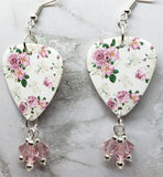 Pink Rose Guitar Pick Earrings with Light Pink Swarovski Crystal Dangles