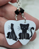 Black Cat Guitar Pick Earrings with Black Swarovski Crystals